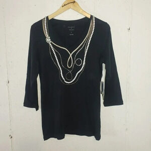 Preswick & Moore NWT L blk 3/4 sleeve jeweled‎ top